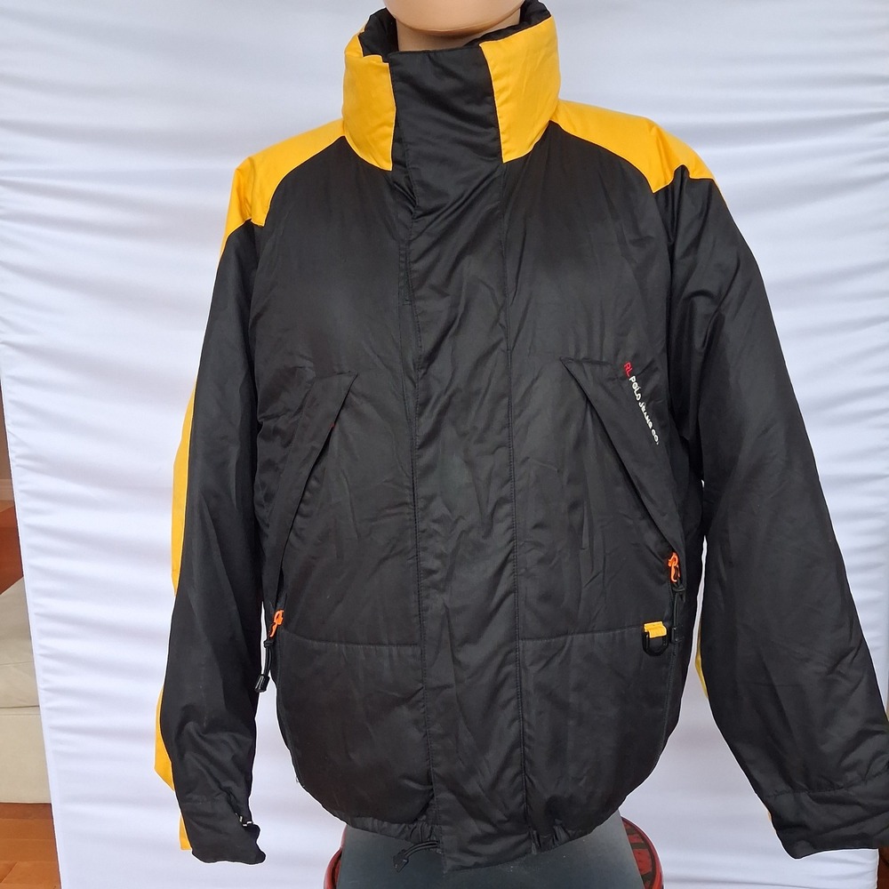 Polo Jeans Co Ralph Lauren Puffer Jacket Black Yellow Colorblock Ripstop Mens XL